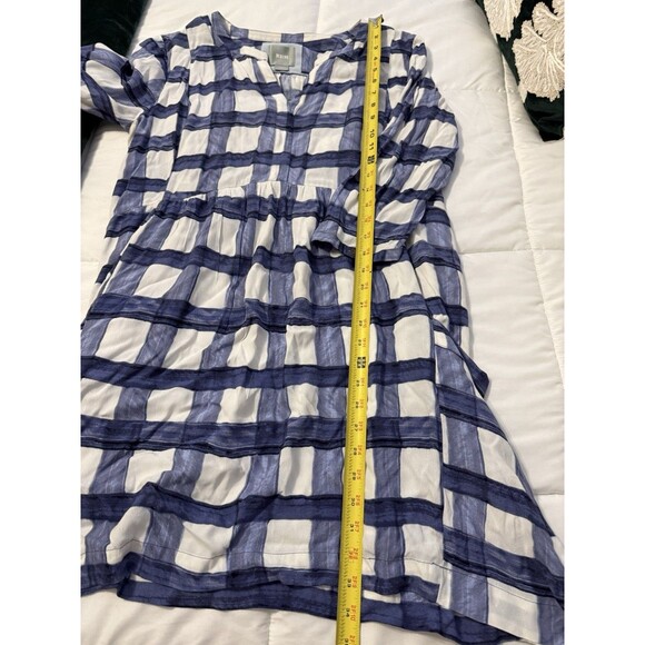 Anthropologie Maeve Devery Blue Plaid Tie Shirt Dress Large Windowpane Pockets - Picture 8 of 8